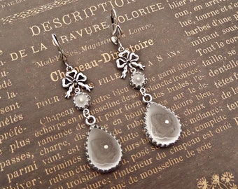 Frosted Camphor Glass Victorian Earrings, Art Deco Jewelry Handmade, Vintage Style Gift for Women