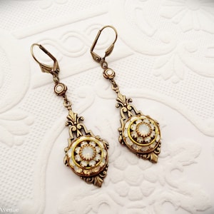White Opal Art Deco Earrings, Victorian Jewelry Handmade, Vintage Style Women's Gift