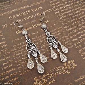 1920s Style Chandelier Earrings, Camphor Glass Jewelry Handmade, Art Deco  Women&#39;s Gift