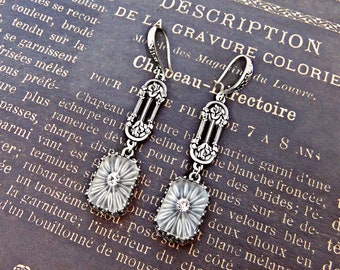 Dainty Art Deco Earrings, Camphor Glass Jewelry Handmade, Gift for Women