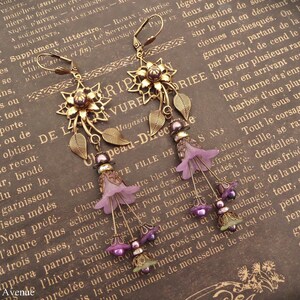Victorian Flower Chandelier Earrings: Purple, Green, and Pink Crystal