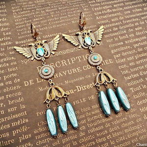 Aqua Egyptian Revival Earrings: Handmade Art Deco Style