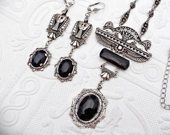 Egyptian Revival Jewelry Set, Art Deco Necklace and Earrings, Vintage Style Women's Gift