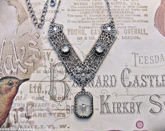 Classic 1920's Style Art Deco Necklace, Handmade Camphor Glass Jewelry