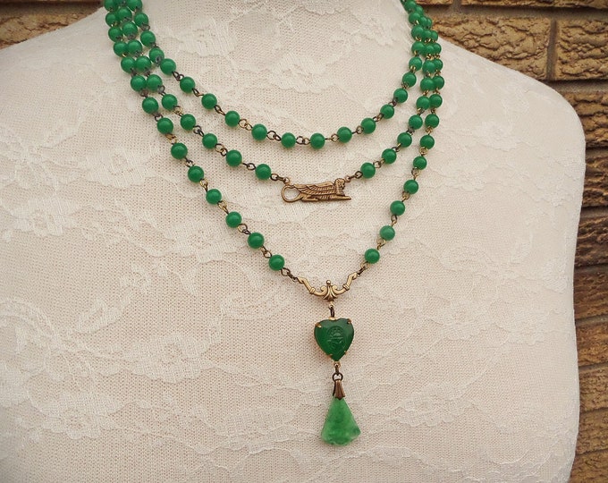 Jade Glass Art Deco Necklace Egyptian Revival Jewelry - Etsy