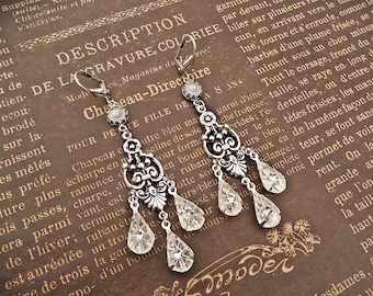 1920s Style Chandelier Earrings, Camphor Glass Jewelry Handmade, Art Deco  Women's Gift