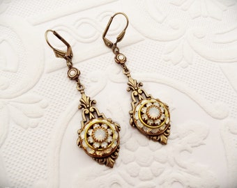 White Opal Art Deco Earrings, Victorian Jewelry Handmade, Vintage Style Women's Gift