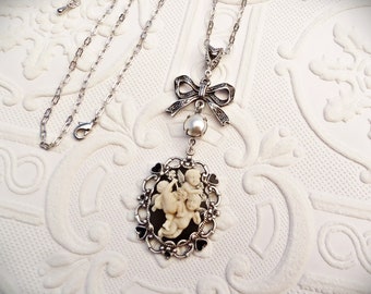 Cherub Cameo Necklace, Victorian Jewelry Handmade, Vintage Style Women's Gift
