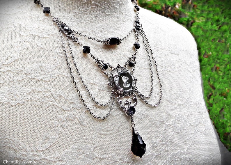 Gothic Cameo Necklace Victorian Jewelry Handmade