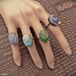 Glass Scarab Ring, Egyptian Revival Jewelry Handmade, Women&#39;s Gift, Pick ONE