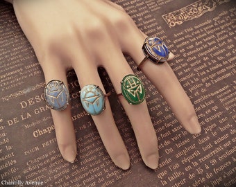 Glass Scarab Ring, Egyptian Revival Jewelry Handmade, Women's Gift, Pick ONE