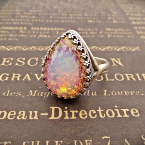 Pink Fire Opal Ring, Victorian Jewelry Handmade, Vintage Style Women&#39;s Gift