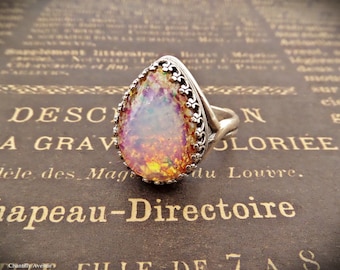 Pink Fire Opal Ring, Victorian Jewelry Handmade, Vintage Style Women's Gift