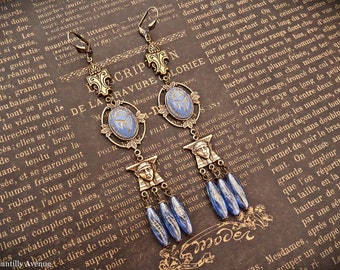 Light Blue Egyptian Revival Earrings, Art Deco Jewelry Handmade, Vintage Style Gift for Women