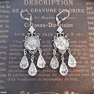 Camphor Glass Chandelier Earrings, 1920s Style Jewelry Handmade, Art Deco  Women&#39;s Gift