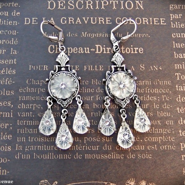 Camphor Glass Chandelier Earrings, 1920s Style Jewelry Handmade, Art Deco  Women's Gift