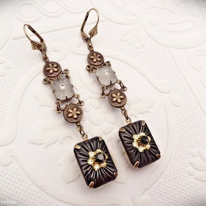 Art Deco Jet Camphor Glass Earrings: Vintage Style Rhinestone Jewelry