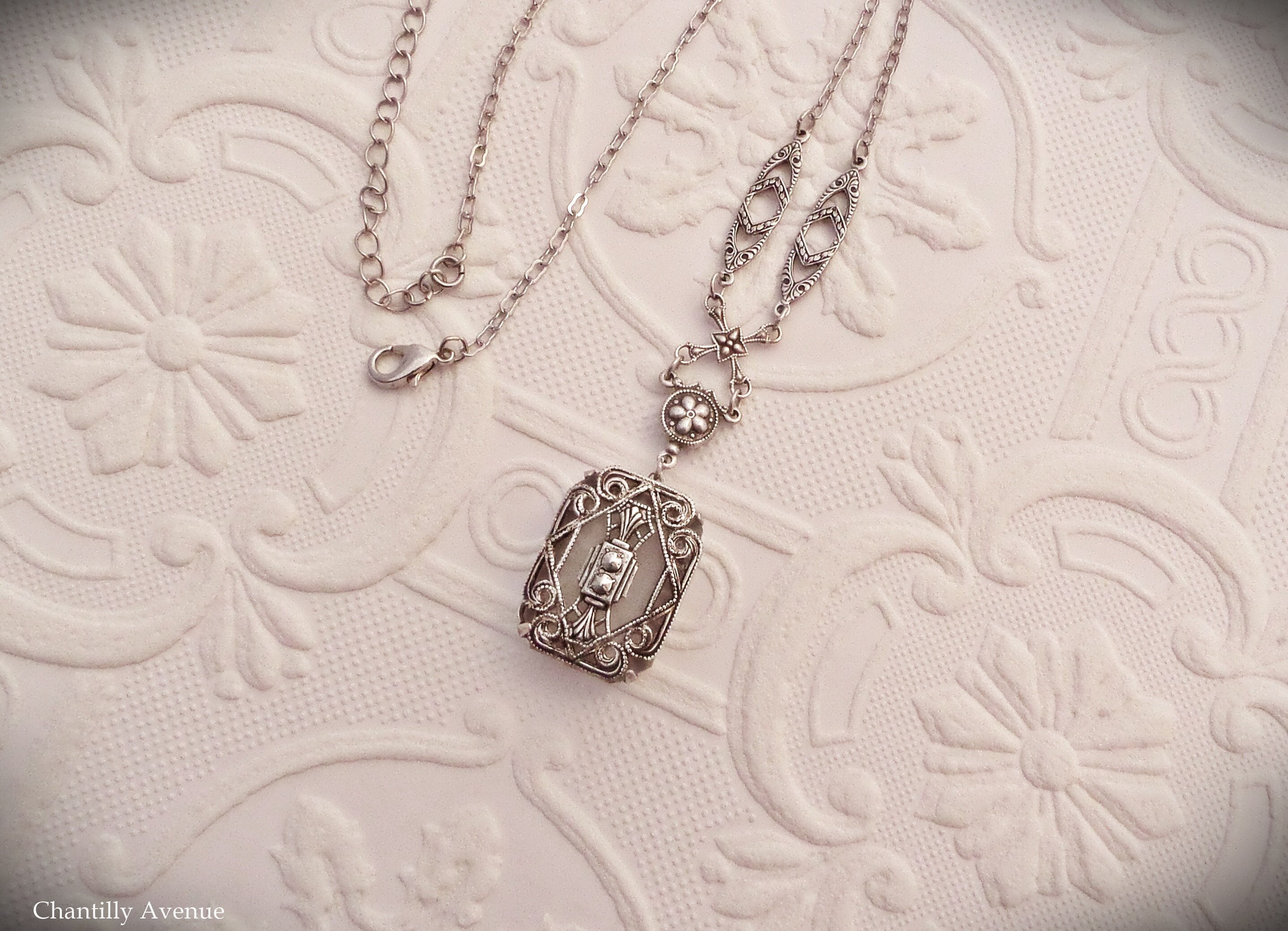 Wrapped Faux Camphor Glass Necklace, Art Deco Jewelry Handmade, Vintage Style Women's Gift