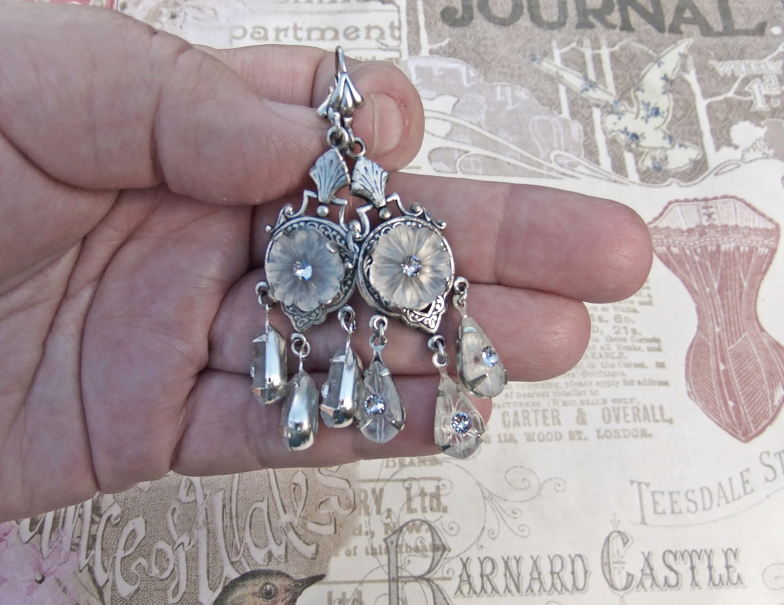 Camphor Glass Chandelier Earrings 1920s Style Jewelry 