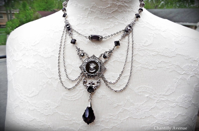 Gothic Cameo Necklace Victorian Jewelry Handmade