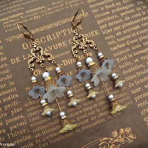 Blue Flower Chandelier Earrings, Victorian Jewelry Handmade, Vintage Style Gift for Women