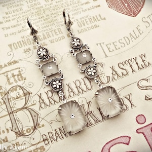 Art Deco Camphor Glass Earrings: Vintage Style Silver Jewelry