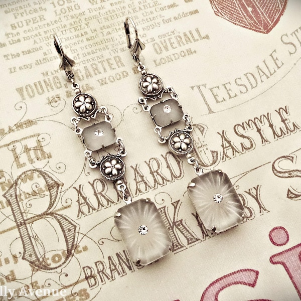 Art Deco Camphor Glass Earrings: Vintage Style Silver Jewelry