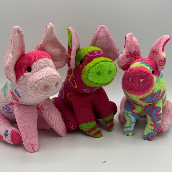 3 LITTLE PIGS from WOODSTOCK a trio of hippie sock toys inspired by my youth! It was all Peace, Love & Music! Child safe and sold separately