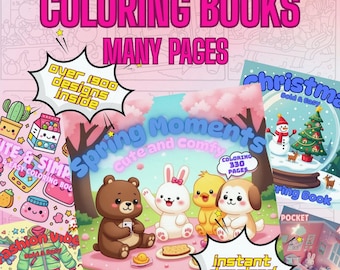 Bundle Coloring Book PDF – Many Printable Pages for Kids & Adults, Instant Digital Download, Bold and Easy Coloring Book
