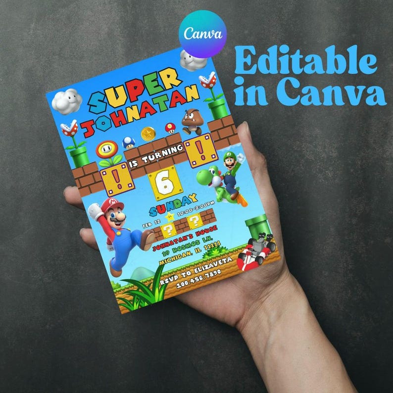 Editable Bros Mario Invitation, Mario Bros Birthday Invitation ...