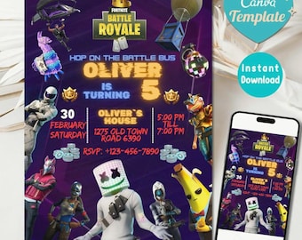 Editable Fort Game Birthday Invitation | Fort Night Birthday Party Template | Video Game Birthday Invitation | Fort Gaming Birthday Evite
