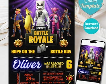 Fort Game Birthday Invitation Editable Birthday Invite download CANVA Birthday Party Template Video Game Birthday Gamer Card Gamer Party