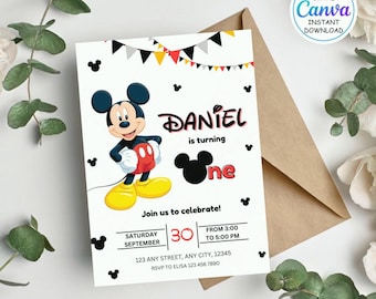 Plantilla editable de invitación de cumpleaños de Mickey Mouse Clubhouse: Plantilla editable de Canva (descarga digital)