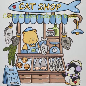 Cat Shop Coloring Book – 23 Cute & Easy Pages | Fun Printable PDF for Kids and Adults | Relaxing Digital Coloring Activity