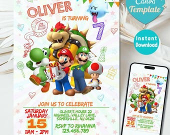 Printable Birthday Invitation | Editable Invitation Template | Instant Download Digital Invite | Customizable Text Party Card Canva Format