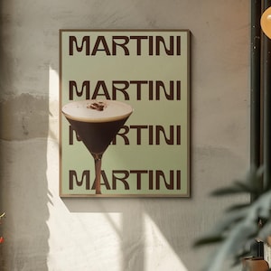 Retro Martini Cocktail Print: Minimalist Bar Cart Art (Digital Download)