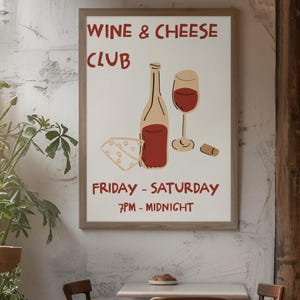 Wine Lover Wall Art Wine and Cheese Night Dinner Party Keuken Bar Cart Decor Wine Poster Trendy Home Decor Digitale downloadbare print
