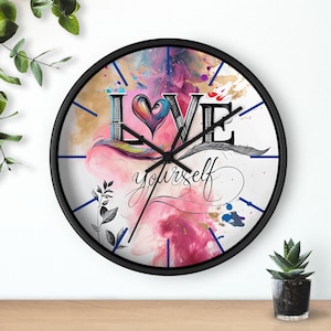 Inspirational &quot;Love Yourself&quot; Wall Clock: Colorful Motivational Home Decor