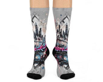 Street Art Crew Socks: Cushioned Graphic Print - Sneaker Lover Gift