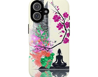 Meditating Floral Phone Case, Tough Cases for Spirituality, Mindfulness, Gift for Yoga Lovers