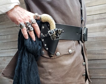 Black Leather Holster for Deringer or Small Replica and Firing Pirate Pistols