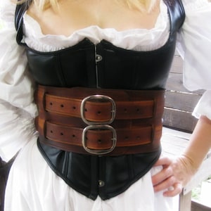 Pirate Wench's Leather 2-Strap Warrior / Corset Belt image 1