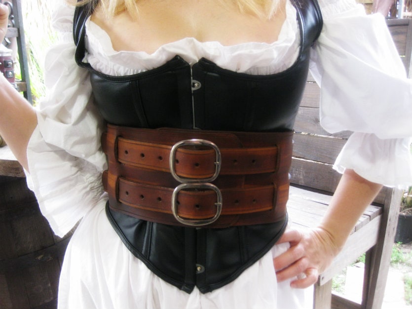 Pirate Wench's Leather 2-strap Warrior / Corset Belt -  Canada