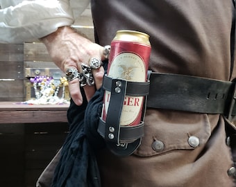 Leather Drink Holster for belt / Leather Drink Holder / Beer Holster / Water Bottle Holder