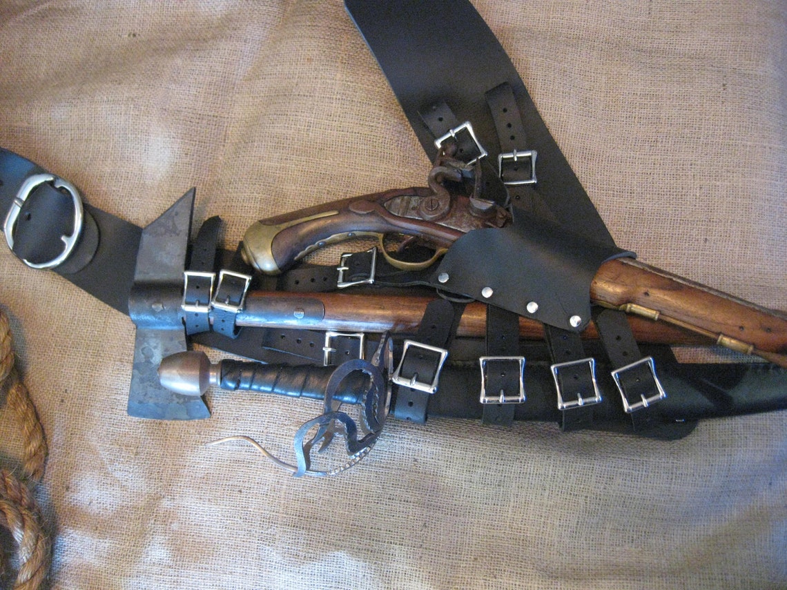 3 Inch Black Leather Pirate Pistol and Sword Baldric With - Etsy