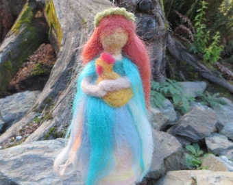 Needle Felted Doll or Ornament Art Doll "Just a Girl and Her Chicken" Handmade Needle Felted Doll or Ornament Girl and Chicken One of a Kind