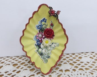 Tart Tin Magnet Large Handmade Decorative Magnet Upcycled Repurposed Red and Yellow Floral Unique Handmade Decorative Magnet Office Locker