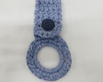 Crocheted Towel Holder Handmade Purple and Blue with a Button Holder for Kitchen or Bathroom Towel Crocheted Cotton Hand Towel Holder Button