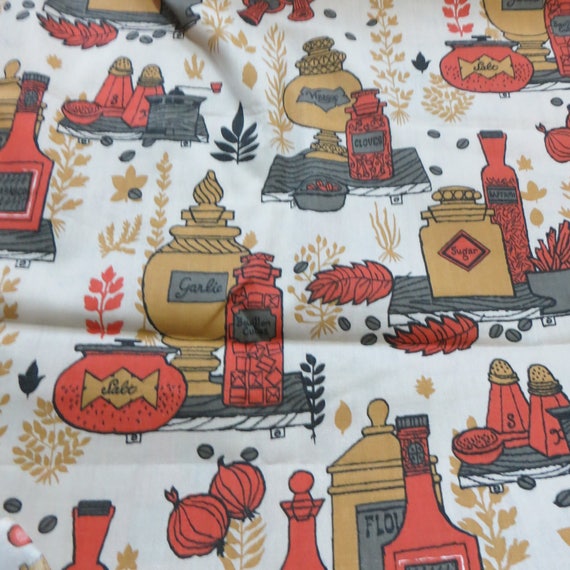 Cuisine Vintage De Tissu Imprimé Orange Moutarde Jaune Gris Audacieuse Impression Juste Timide Dune Verge De Tissu Vintage Avec Cuisine Design