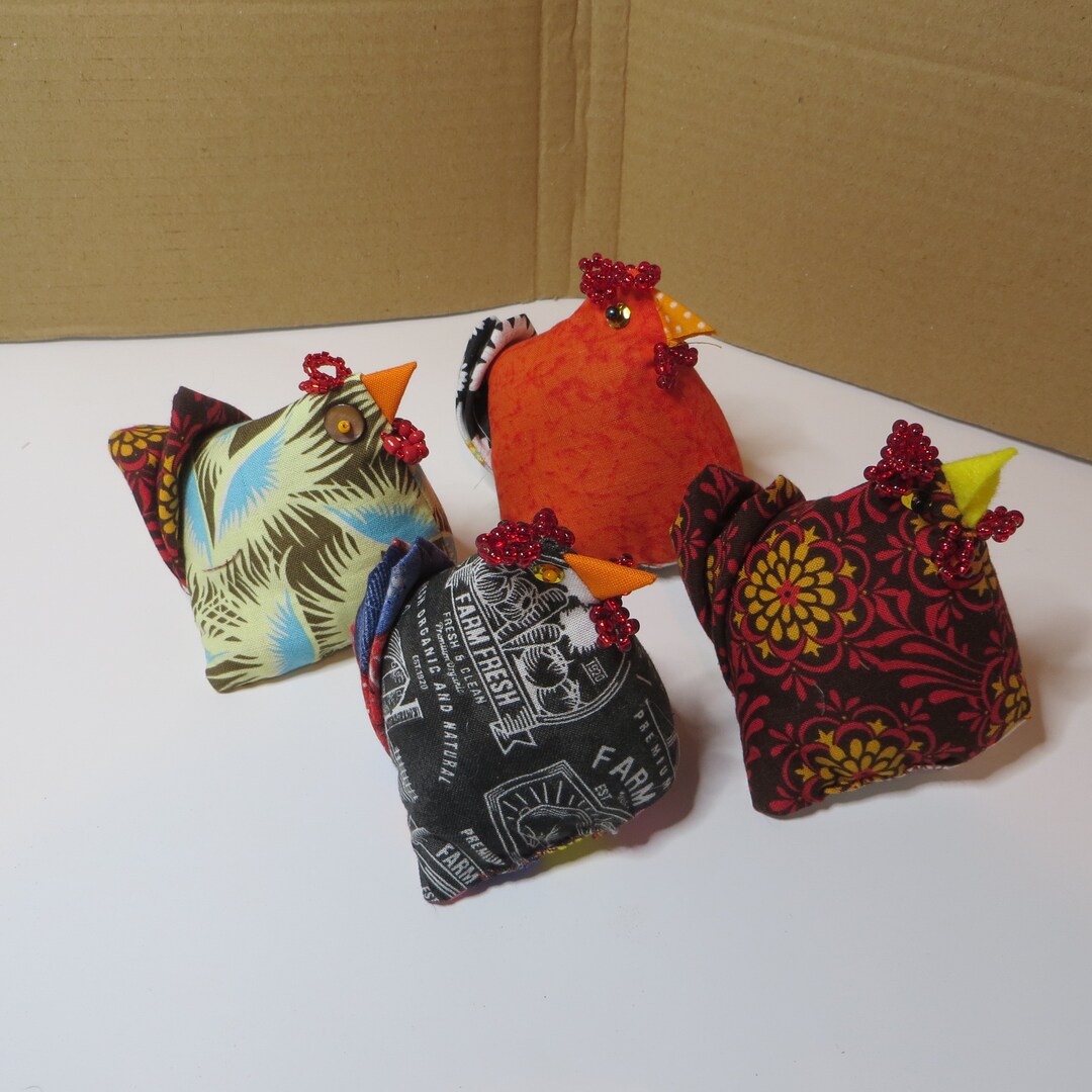 Adorable Chicken Pin Cushion Handmade Cotton Fabric Stuffed With